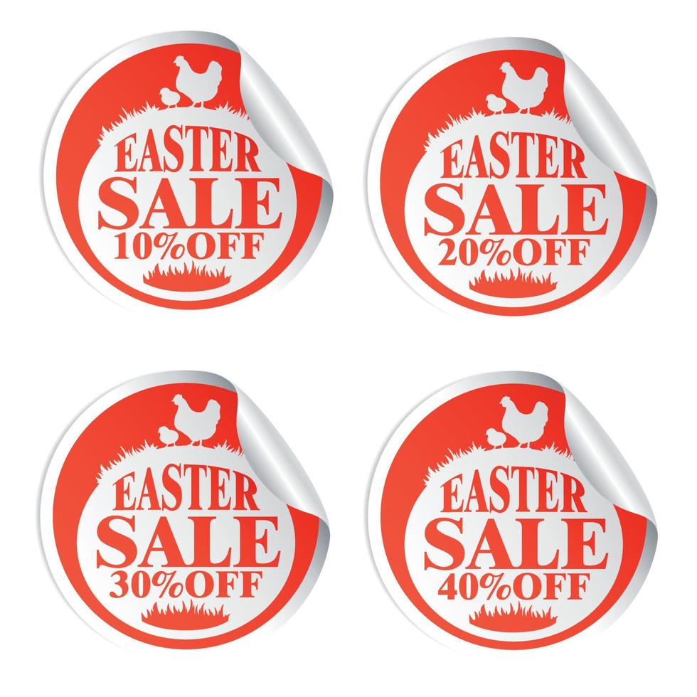 Easter sale stickers 10,20,30,40 with chicken vector