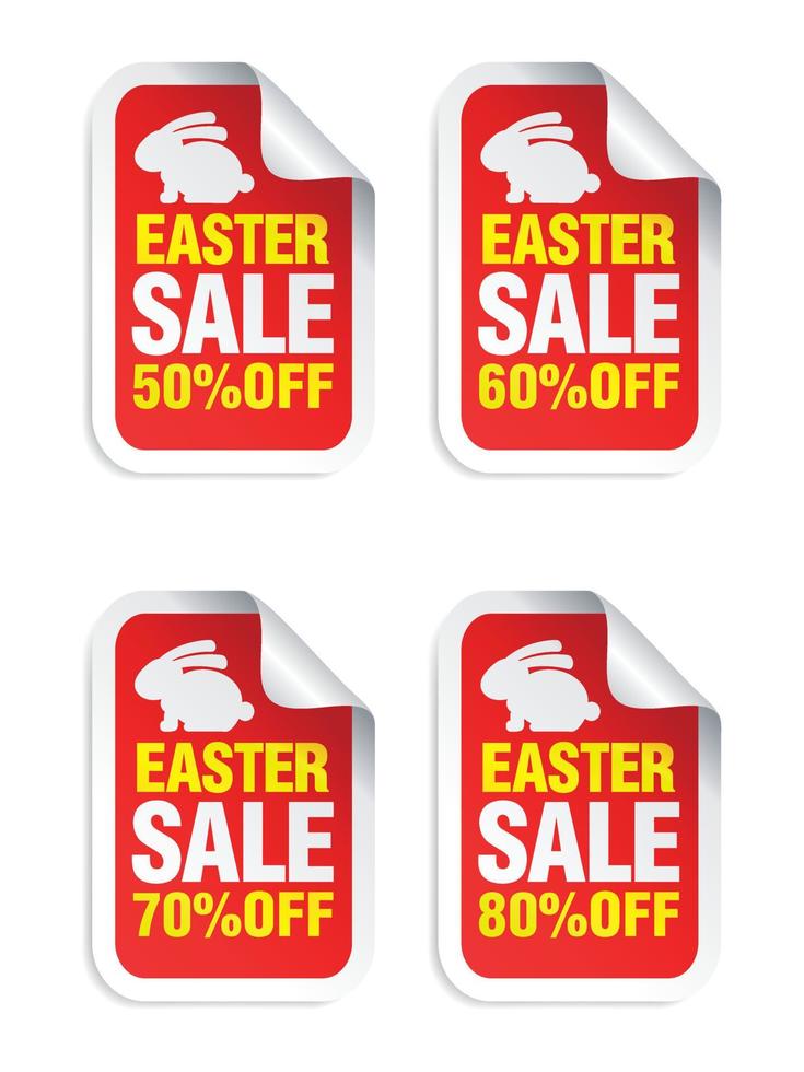 Easter Sale red sticker. Sale 50, 60, 70, 80 off. Stickers set with bunny vector