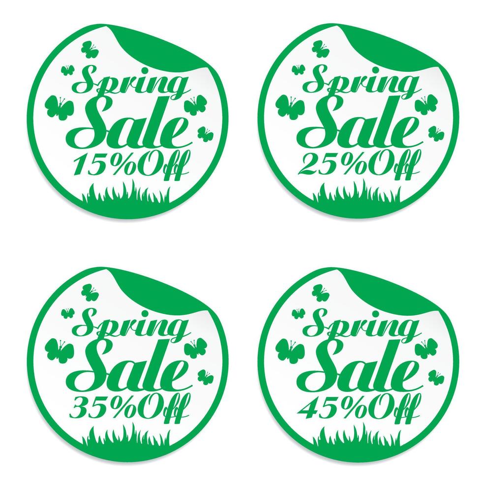 Spring design stickers set 15, 25, 35, 45 off with butterflies vector