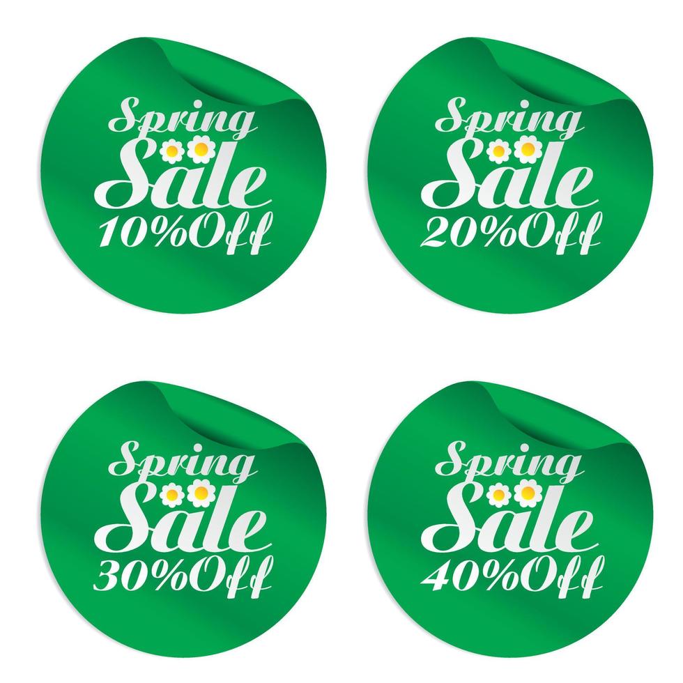 Spring sale stickers set 10, 20, 30, 40 off with flowers vector