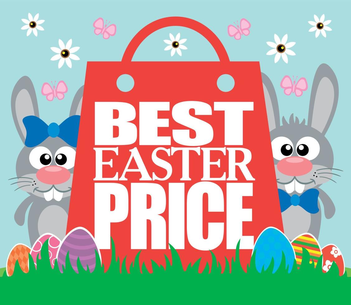 Best Easter offer with funny chickens and rabbits.Vector illustration