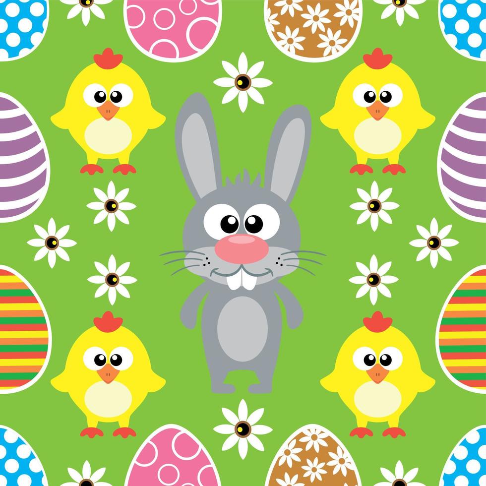 Seamless Easter background card with rabbit and chickens vector