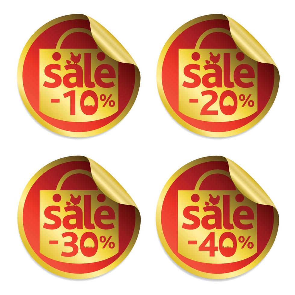 Easter gold sale stickers 10,20,30,40 with egg in the grass and chicken vector
