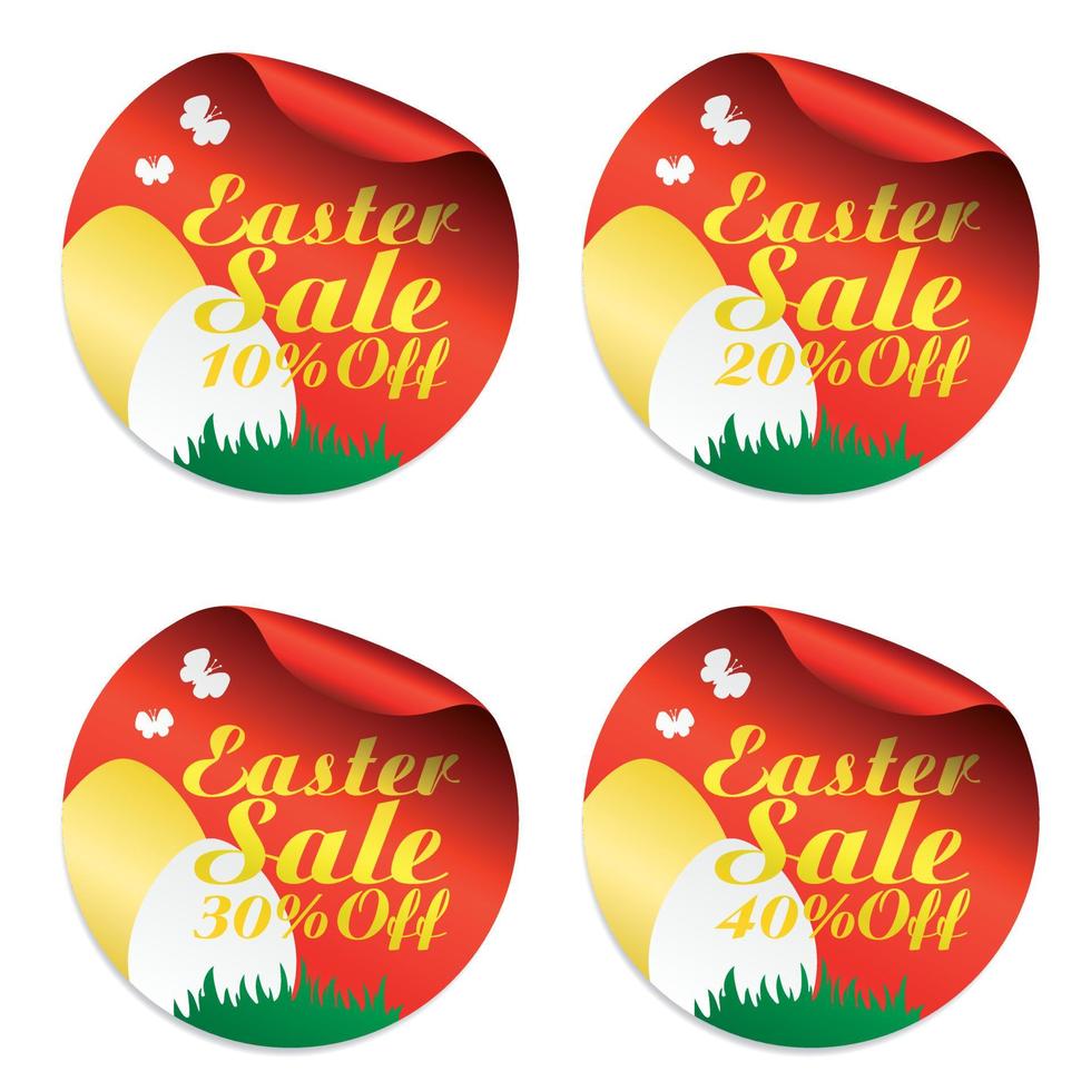 Easter red sale stickers set 10, 20, 30, 40 off with eggs vector
