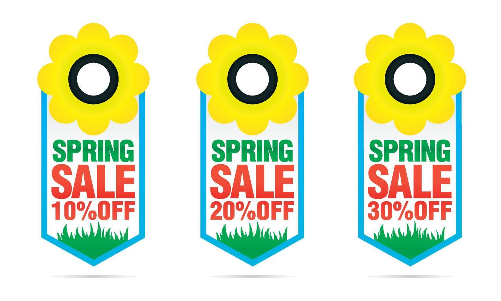 Set of colorful Spring sale badges 10, 20, 30 off with flower vector