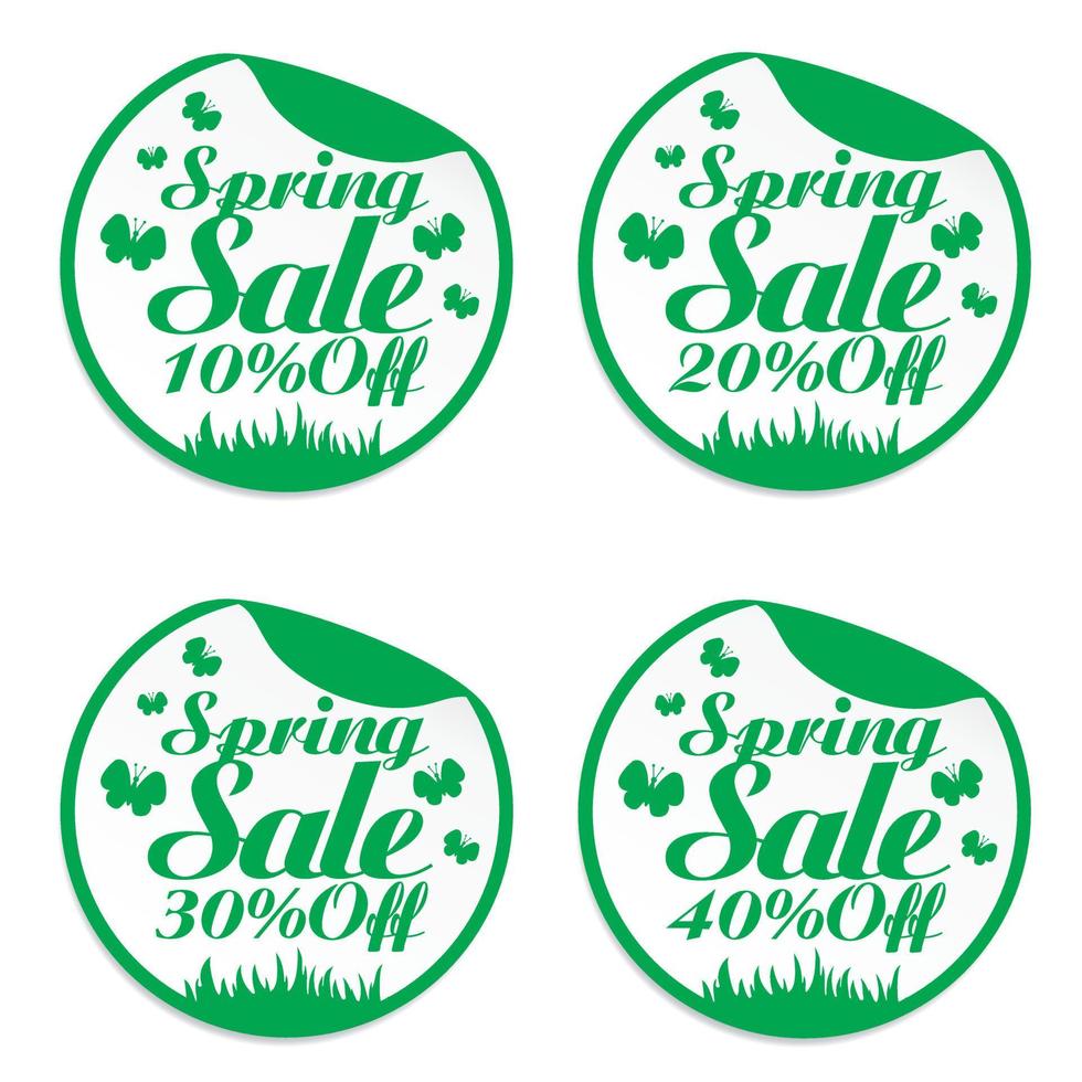 Spring design stickers set 10, 20, 30, 40 off with butterflies vector