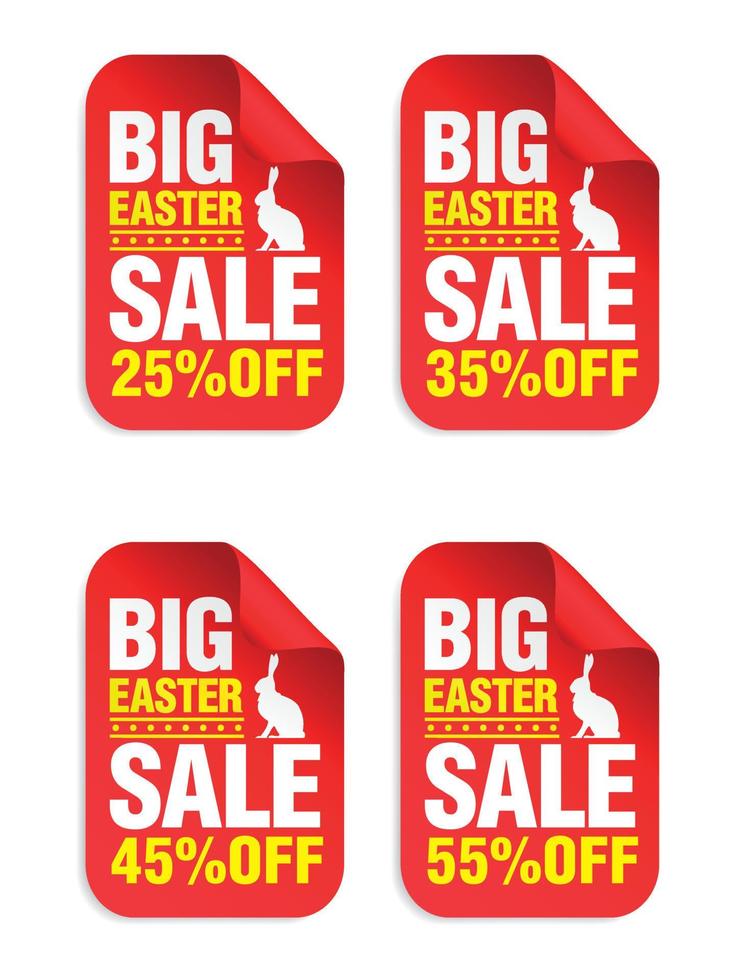 Big Easter Sale red sticker set. Sale 20, 30, 40, 50 off vector