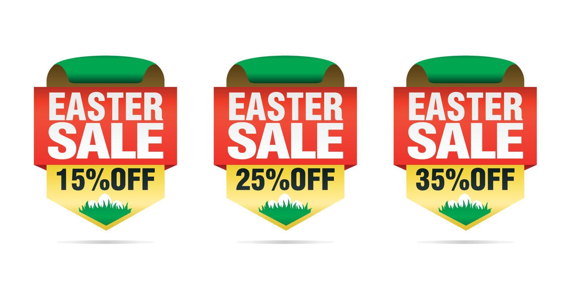 Easter sale set badges 15, 25, 35 off with Easter eggs vector