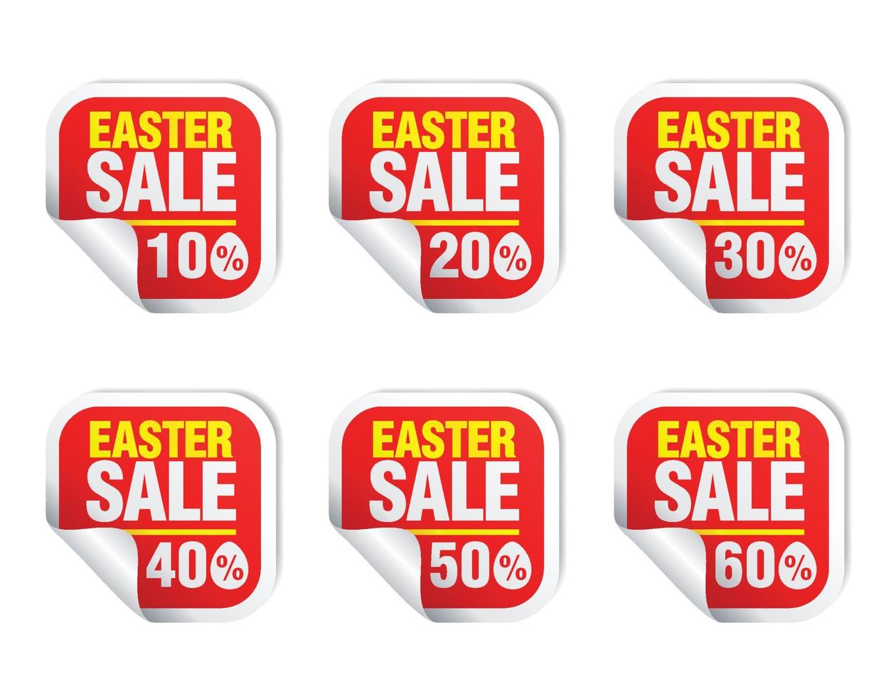 Easter Sale red sticker icon set. Sale 10, 20, 30, 40, 50, 60 off vector
