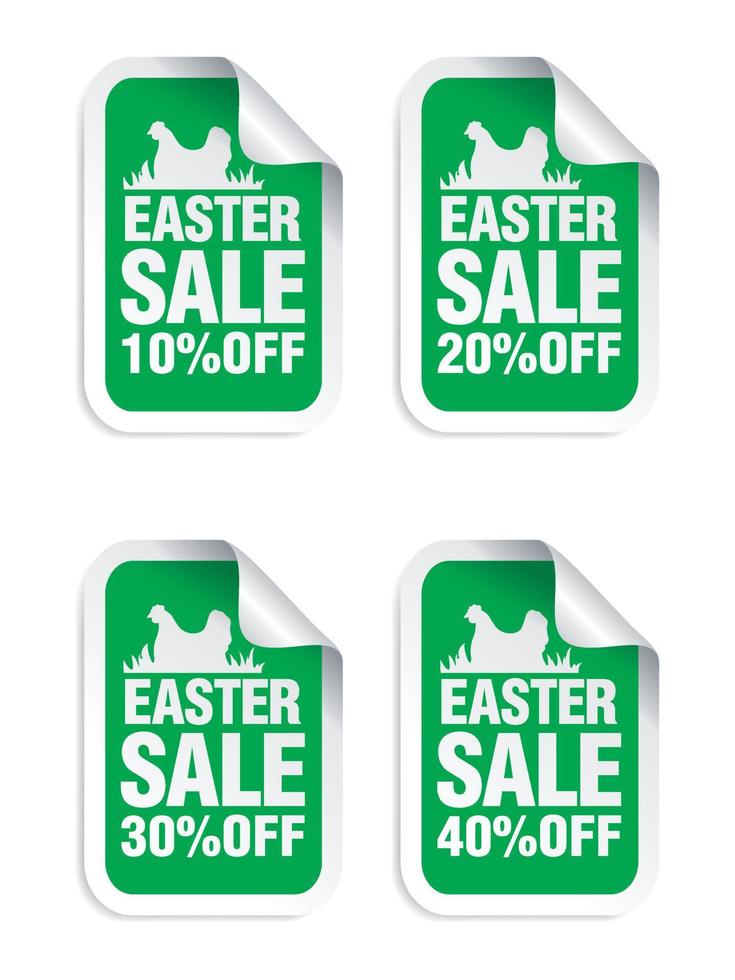 Easter Sale green sticker. Sale 10, 20, 30, 40 off. Stickers set with chicken vector