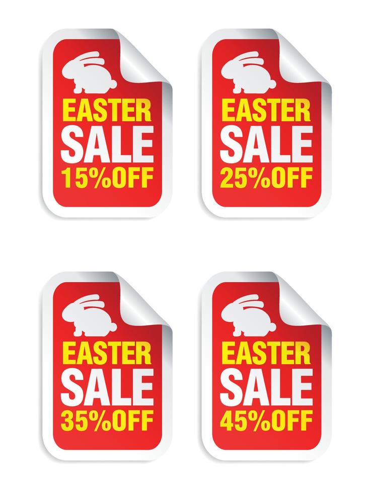 Easter Sale red sticker. Sale 15, 25, 35, 45 off. Stickers set with bunny vector