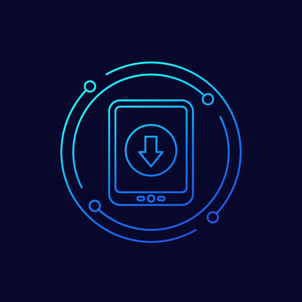 ebook reader icon, download book to device linear vector