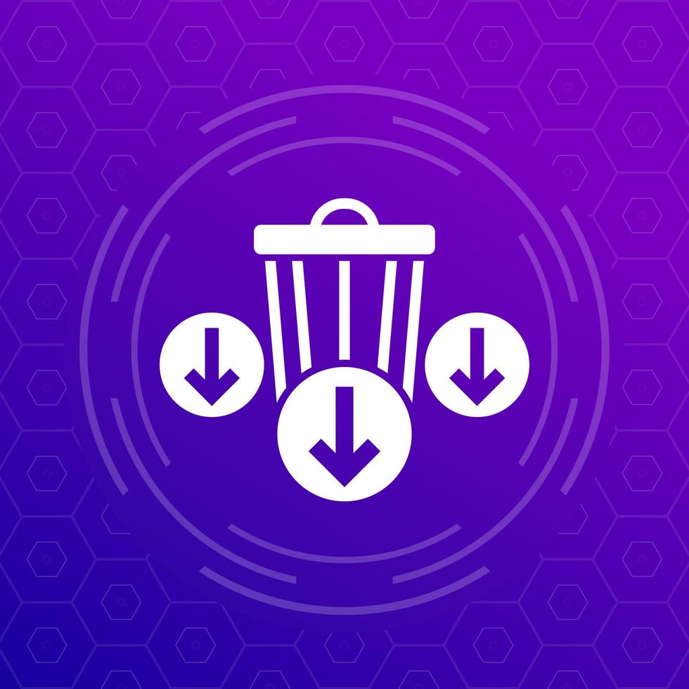 Reduce waste icon with a trash bin and arrows, vector