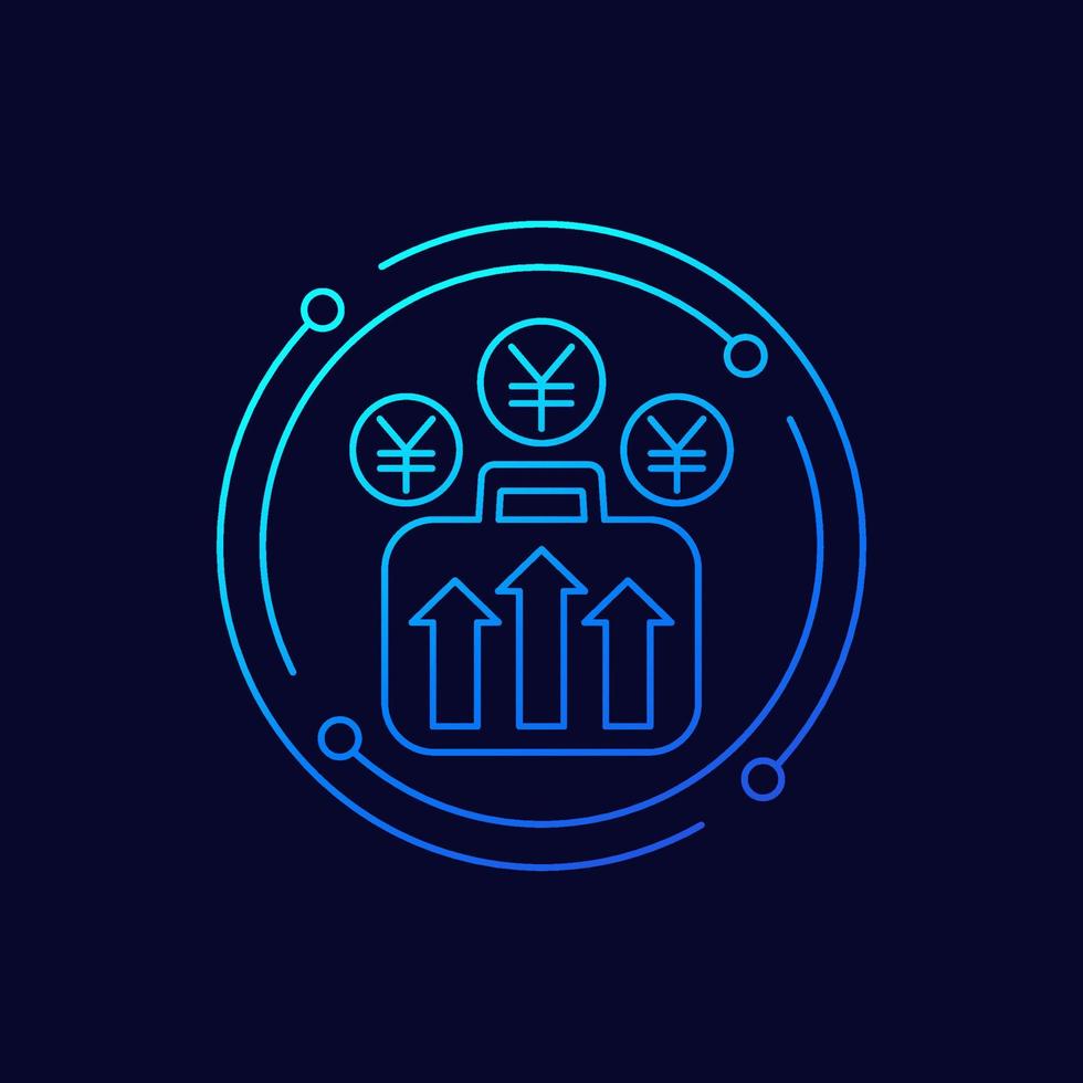 portfolio growth, profit increase line icon with yuan vector