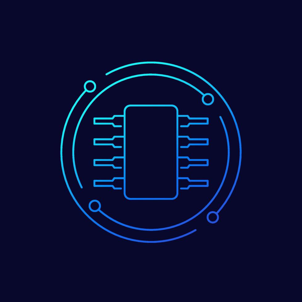 semiconductor icon on dark, linear design vector