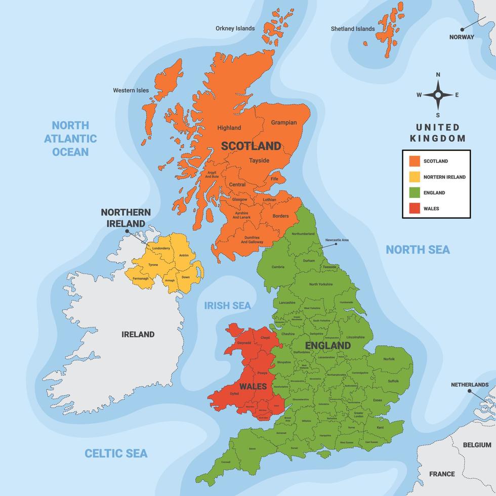 Map of United Kingdom and Surrounding Borders vector