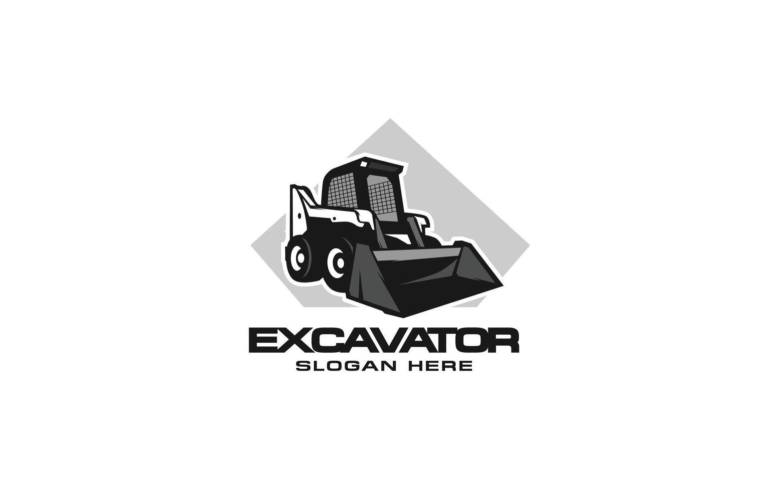 Excavator skid steer logo template vector. Heavy equipment logo vector for construction company. Creative excavator illustration for logo template.