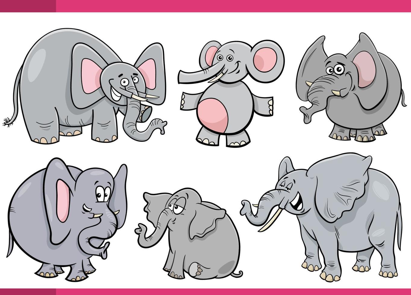 cartoon happy elephants comic characters set vector