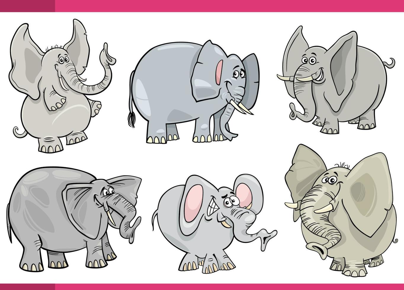 cartoon funny elephants comic characters set vector