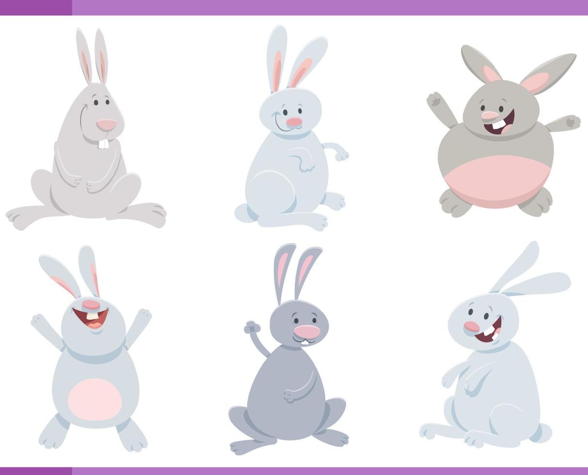 cartoon rabbits or bunnies farm animal characters set vector