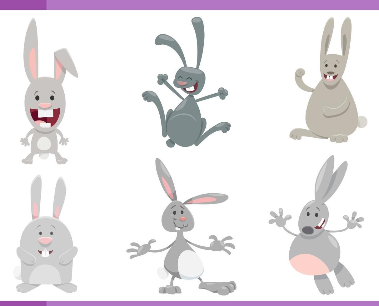 cartoon funny rabbits farm animal characters set vector