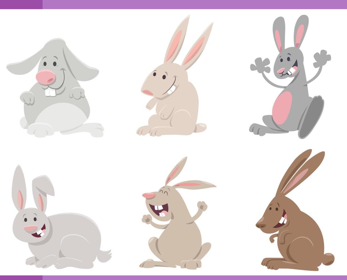 cartoon happy rabbits farm animal characters set vector