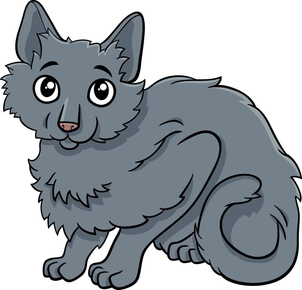 cartoon fluffy gray cat comic animal character vector