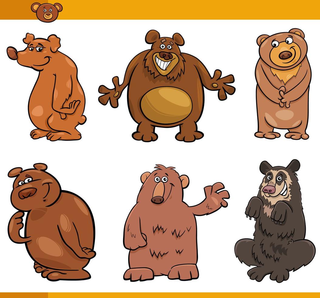 cartoon funny bears animal comic characters set vector