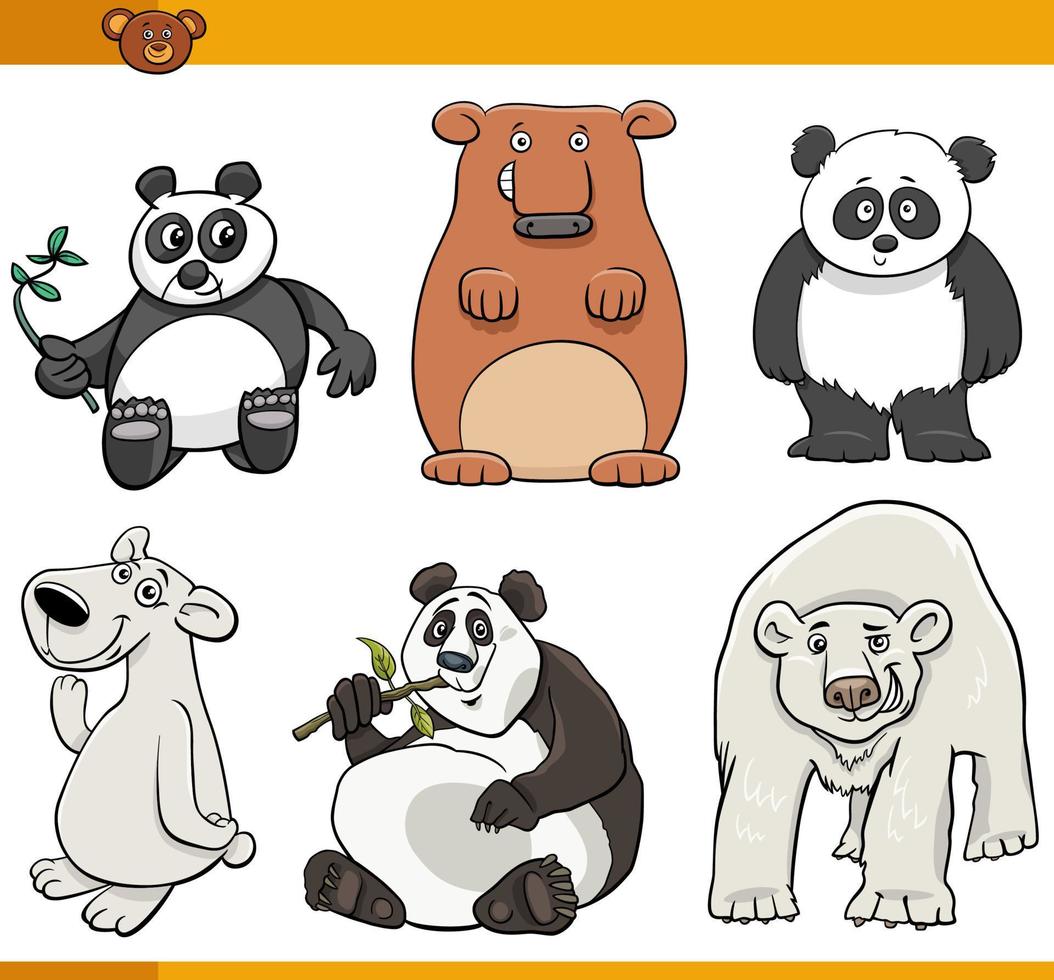 cartoon funny bears wild animal comic characters set vector