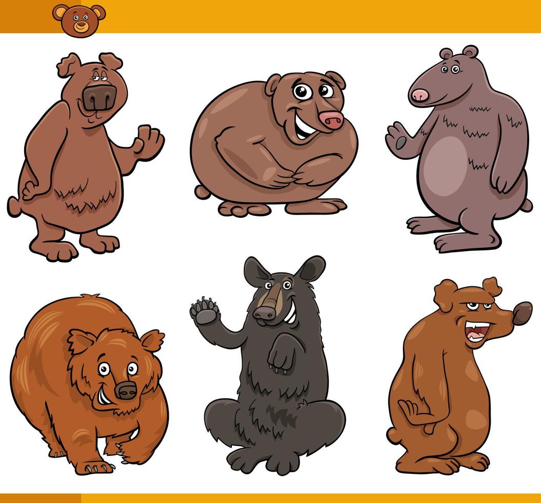 cartoon bears animals comic characters set vector