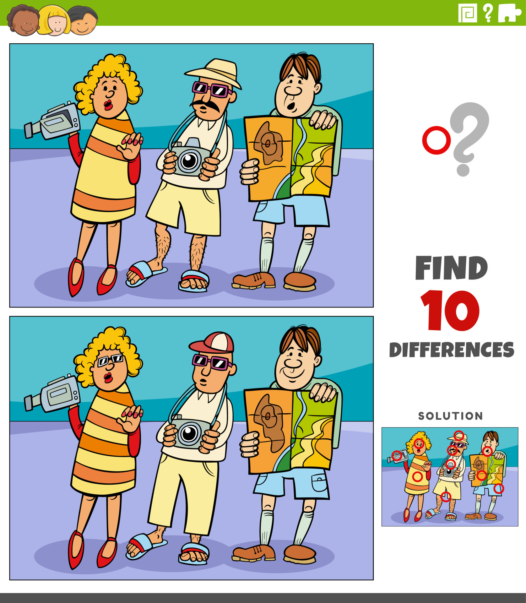 differences game with cartoon tourists characters 20794347 Vector Art ...