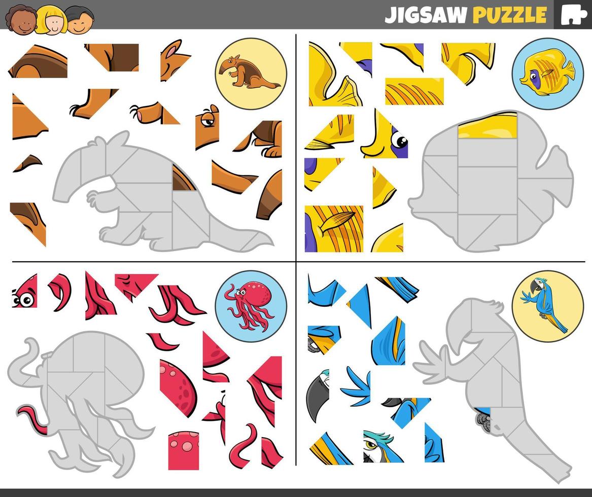 jigsaw puzzle games set with cartoon animals vector