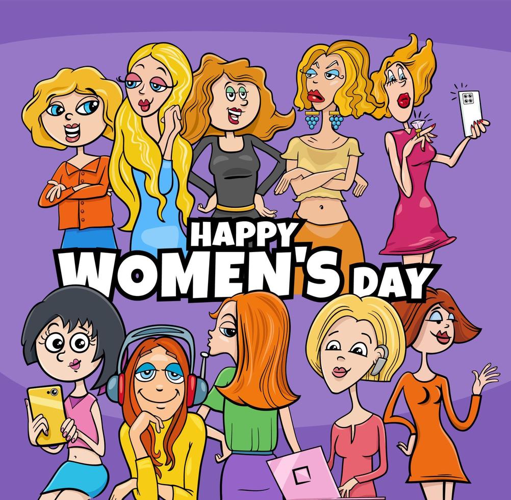 Women's Day design with cartoon women characters vector