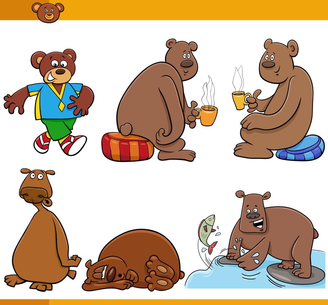 funny cartoon bears animals comic characters set vector
