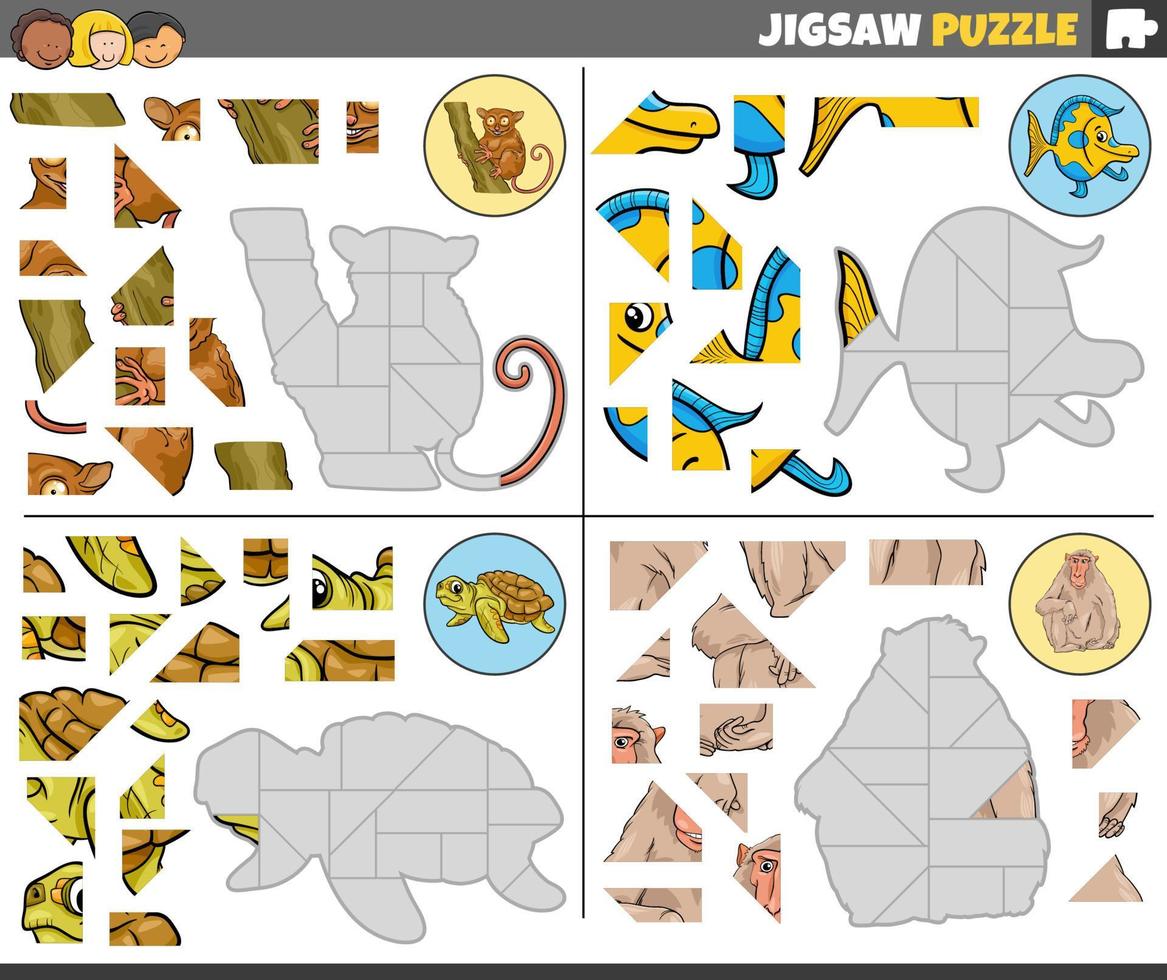 rompecabezas rompecabezas juegos conjunto con gracioso dibujos animados animales vector