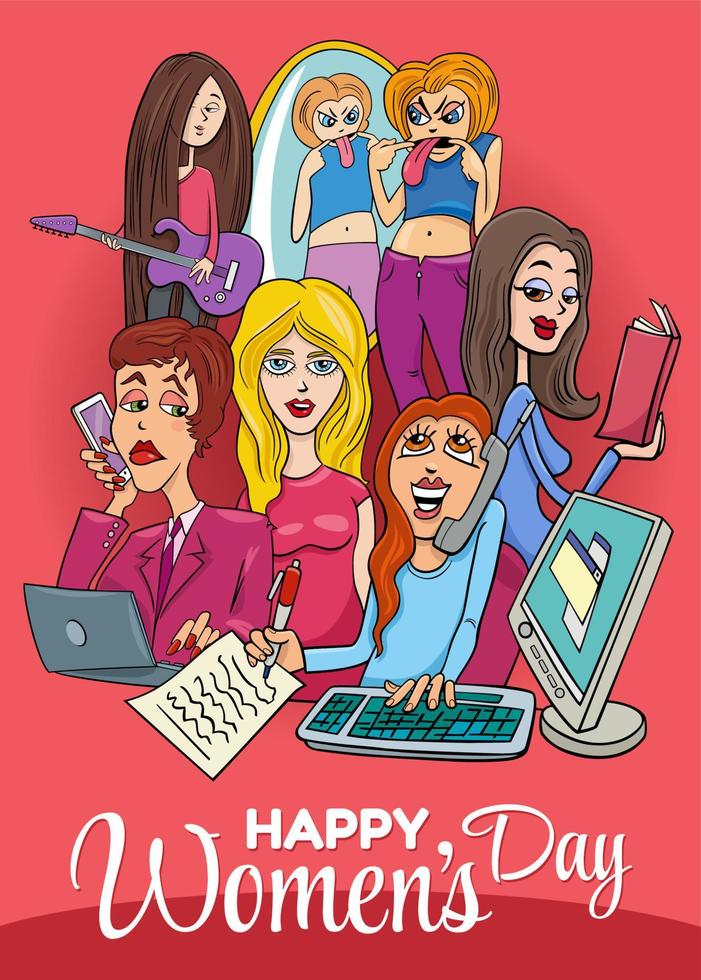 Women's Day design with cartoon women characters vector