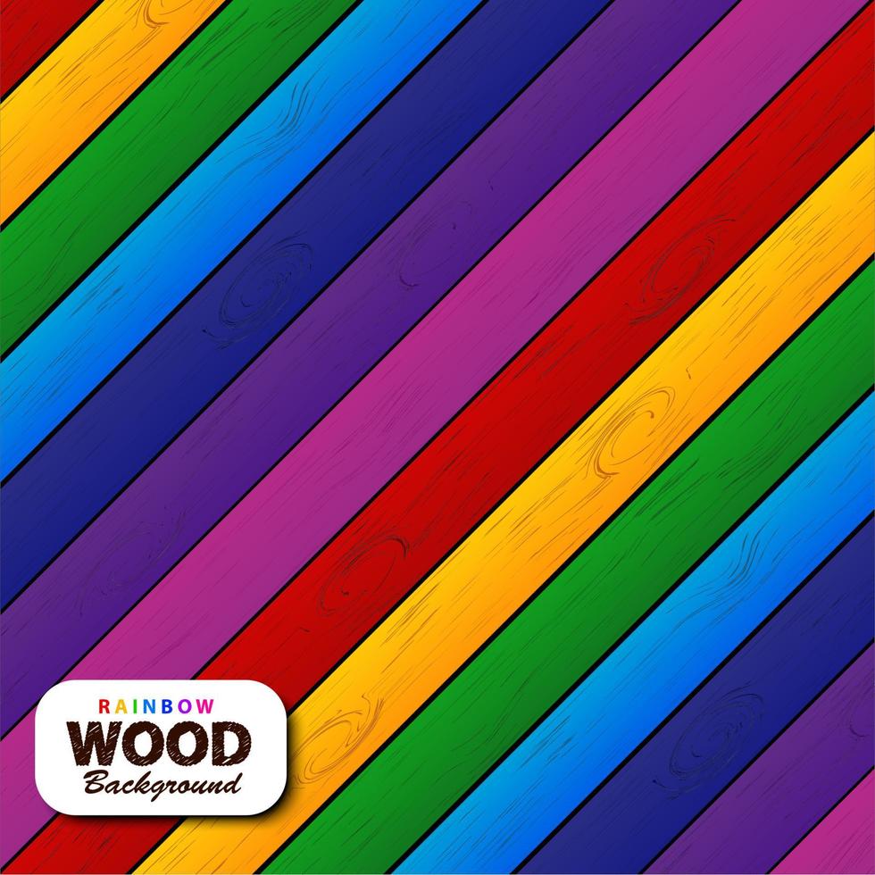 vistoso arco iris de madera fondo, vector ilustración