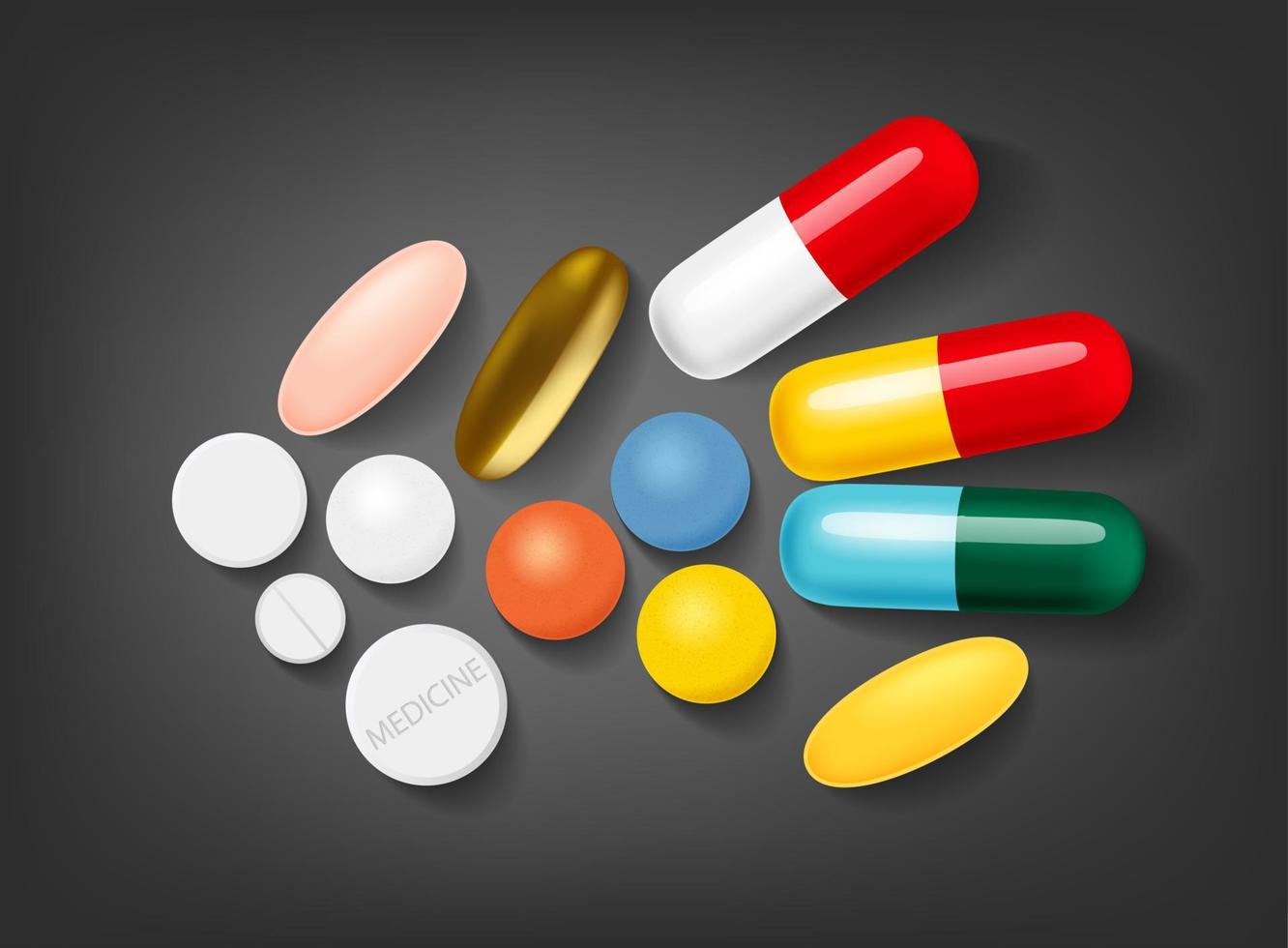 Set of Different Pills and Capsules Pharmacy, Vector Illustration