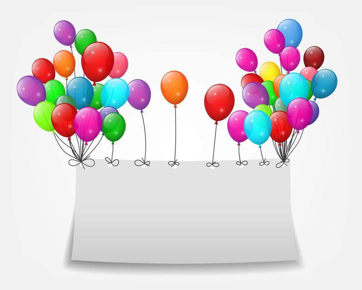 Flying balloons with paper and place for text, Vector Illustration