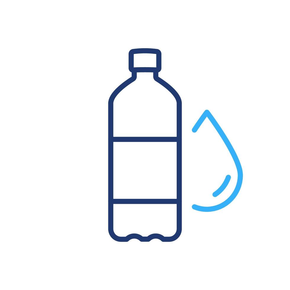 Water Bottle with Drop Colorful Line Icon. Plastic Bottle for Mineral Water, Beverage, Juice and Soda Color Linear Icon. Editable Stroke. Isolated Vector Illustration.