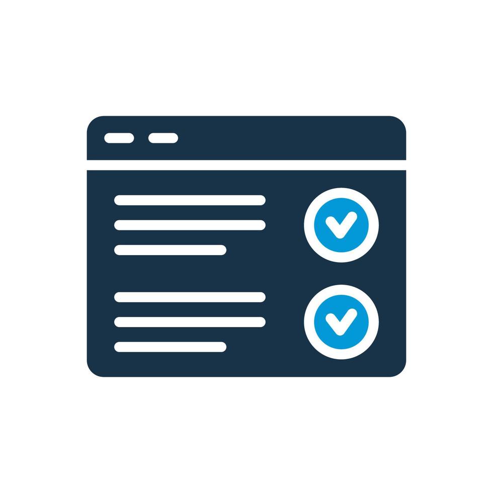 Web Browser Silhouette Icon. Online Exam, taking Test, Questionnaire or Checklist. Internet Online Form Survey Icon. Online Education and Elearning concept. Vector Isolated Illustration.