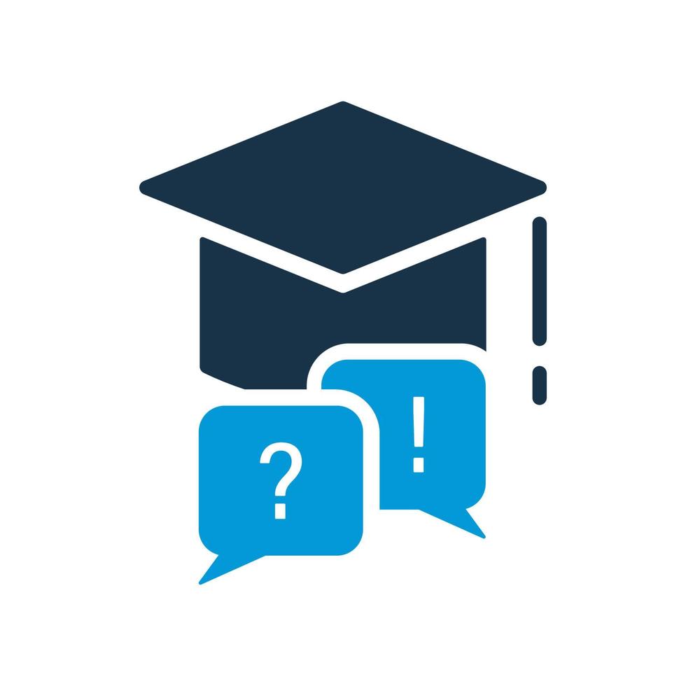 Square Academic Cap Silhouette Icon. Education FAQ Concept Glyph Pictogram. Exclamation Mark, Question Mark On Speech Bubble with Mortarboard Graduation Sign. Isolated Vector Illustration.