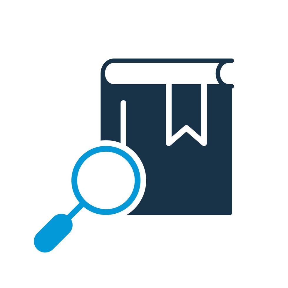 Magnifying Glass with Book Silhouette Icon. Search Books concept. Bookstore Icon. Search Button for Web Pages. Library and Bookstore symbol. Vector Isolated Illustration.