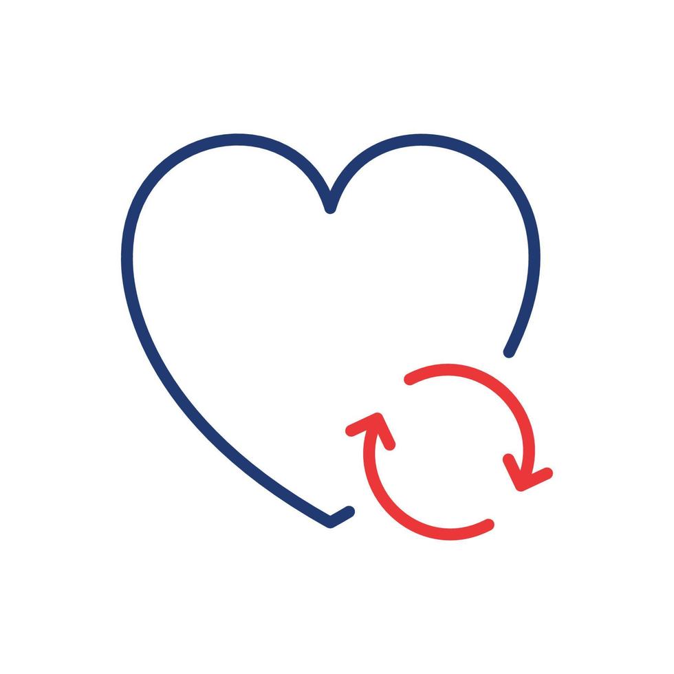 Transplant and Donate of Heart with Arrow Line Icon. Recycle and Renovation Organ Linear Pictogram. Heart Donation Outline Icon. Editable Stroke. Isolated Vector Illustration.