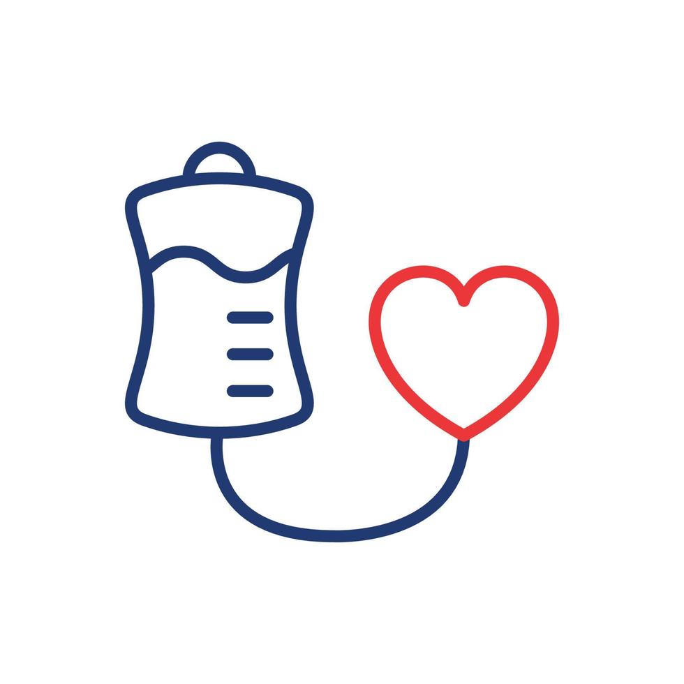 bolsa de donación de sangre con icono lineal del corazón. concepto de transfusión de sangre. símbolo de organización de apoyo, voluntariado, caridad y donación. día mundial del donante. trazo editable. ilustración vectorial vector