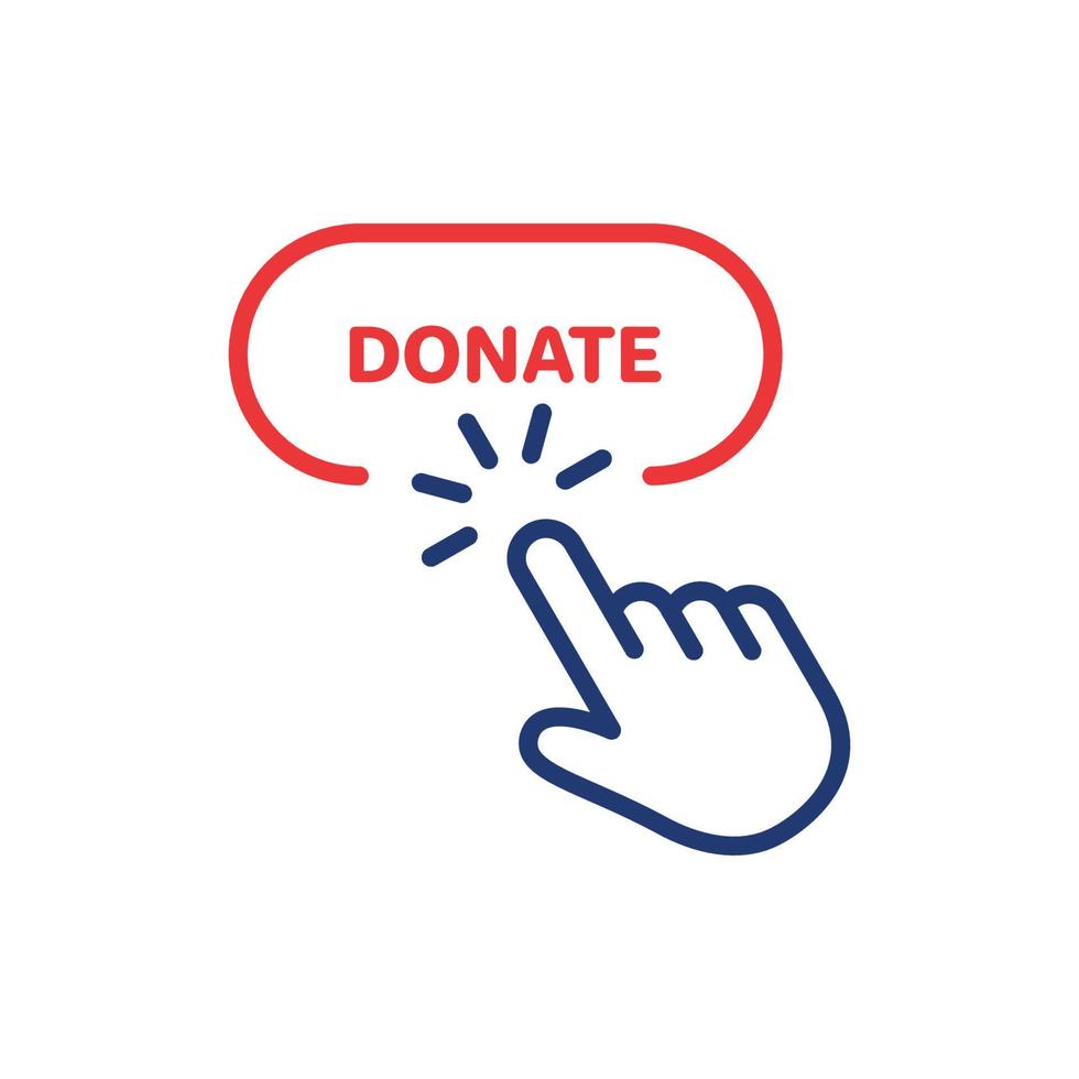 botón para el icono de línea de donación en línea. donación con pictograma lineal de clic. apoye y brinde ayuda icono de esquema en línea. concepto de caridad y donación. trazo editable. ilustración vectorial aislada. vector