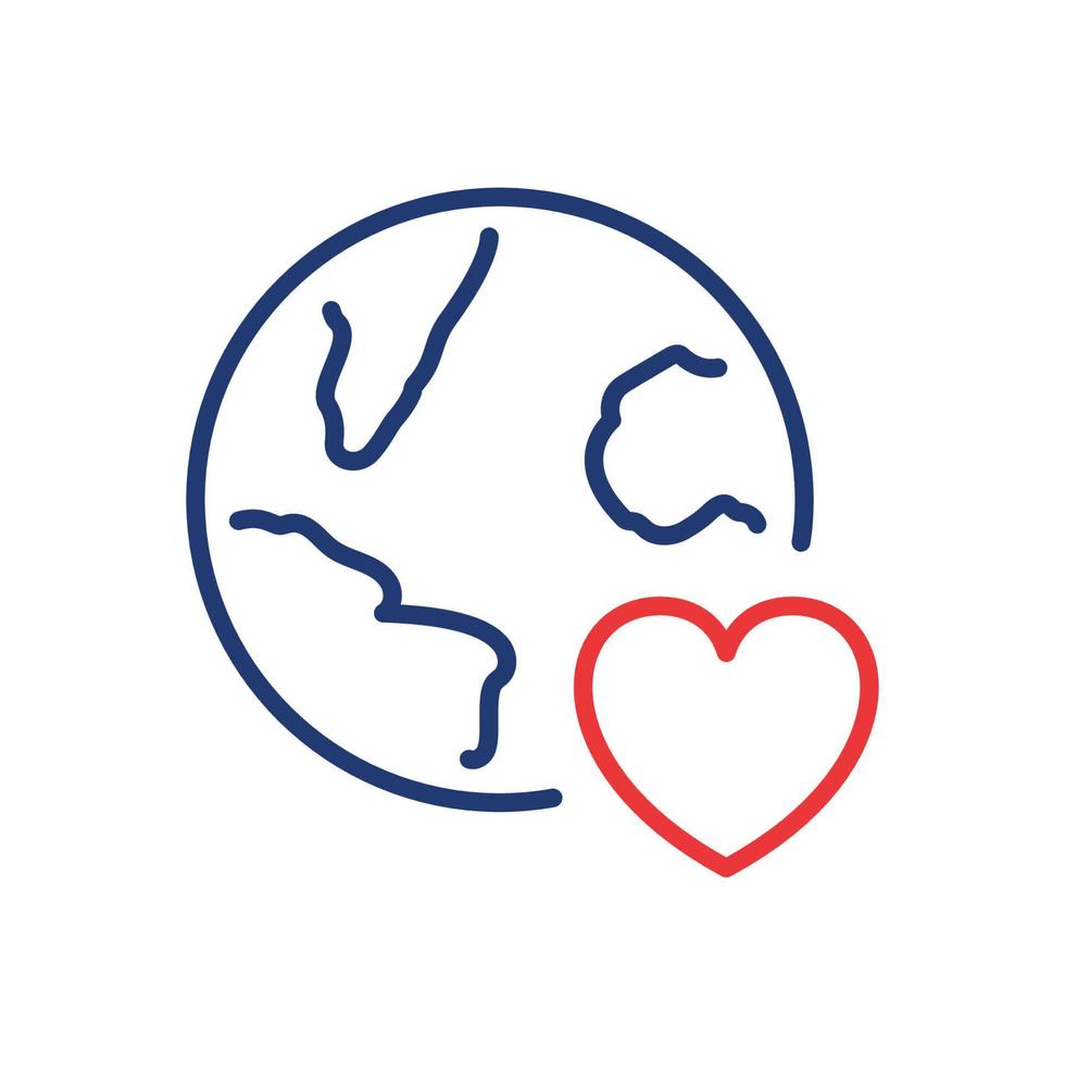 amor icono lineal de la tierra. forma de corazón y pictograma de línea de planeta globo. concepto de caridad, organización de donaciones y amor internacional. salvar la tierra y el mundo. trazo editable. ilustración vectorial vector