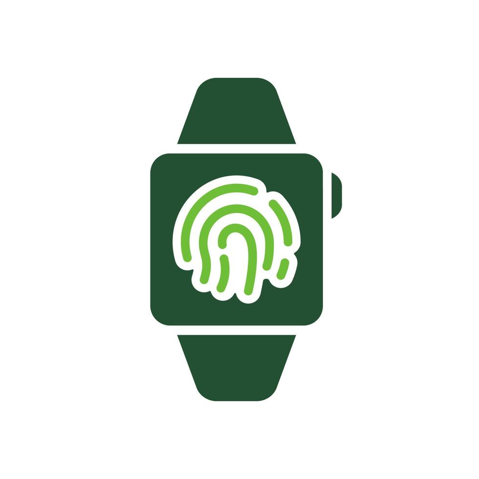 Touch ID Technology in Smartwatch Color Silhouette Icon. Smart Watch with Fingerprint Biometric Identification Glyph Pictogram. Clock with Security Touchscreen Icon. Isolated Vector Illustration.