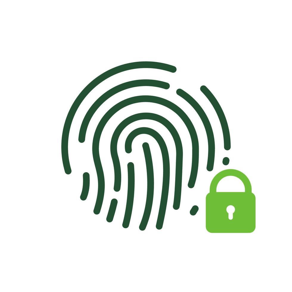 Fingerprint Identification Color Sign. Touch ID Line Icon. Finger Print Scanner with Lock Outline Icon. Biometric Identity. Isolated Vector Illustration.