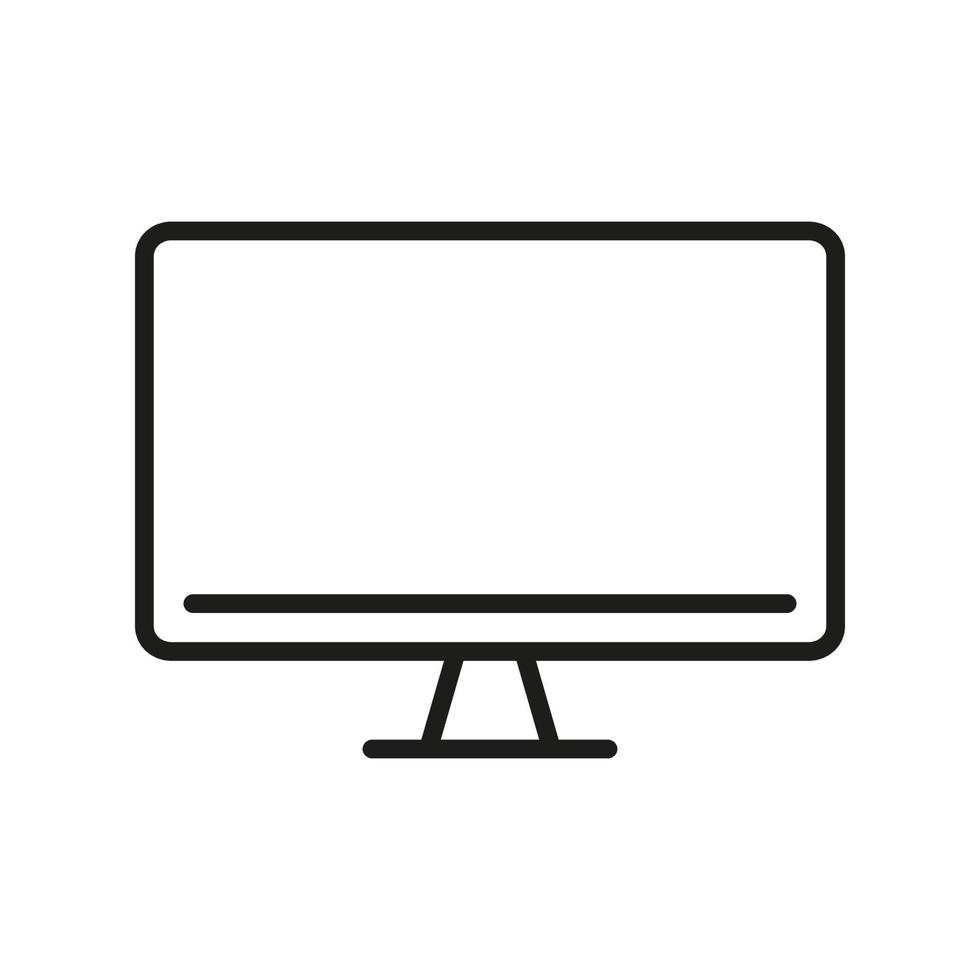 Computer Monitor Line Icon. PC Wide Screen Desktop Linear Pictogram. TV with Digital LCD Technology Outline Symbol. Monitor Screen Sign. Editable Stroke. Isolated Vector Illustration.